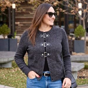 Cynthia Rowley Women's Medium Charcoal Gray Knit Cardigan With Snap Clasps